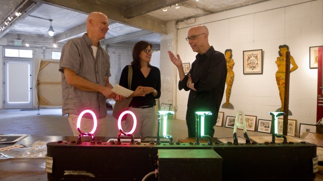 Frank Maresca and Margot Mifflin visit Lift Trucks Art to select works for Body Electric, August 2014